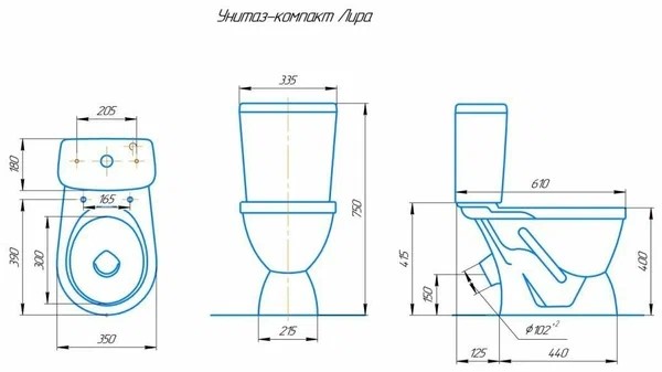 Унитаз-компакт  ROSA  "Лира ЛЮКС" белый(кос. вып,антивспл. SC 1 реж., ниж.подвод) Ш350*В750*Г610 - Изображение №2