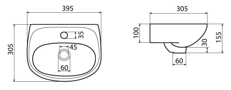 SANTEK умывальник "Анимо-40" 1/отв                    (Ш395*Г310) - Изображение №2