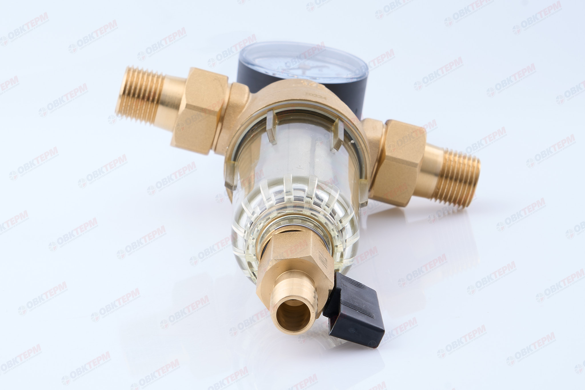 Фильтр с краном и манометром TIM JH1002  1/2"  со стеклянным  корпусом (аналог FF06-1/2AA) - Изображение №4