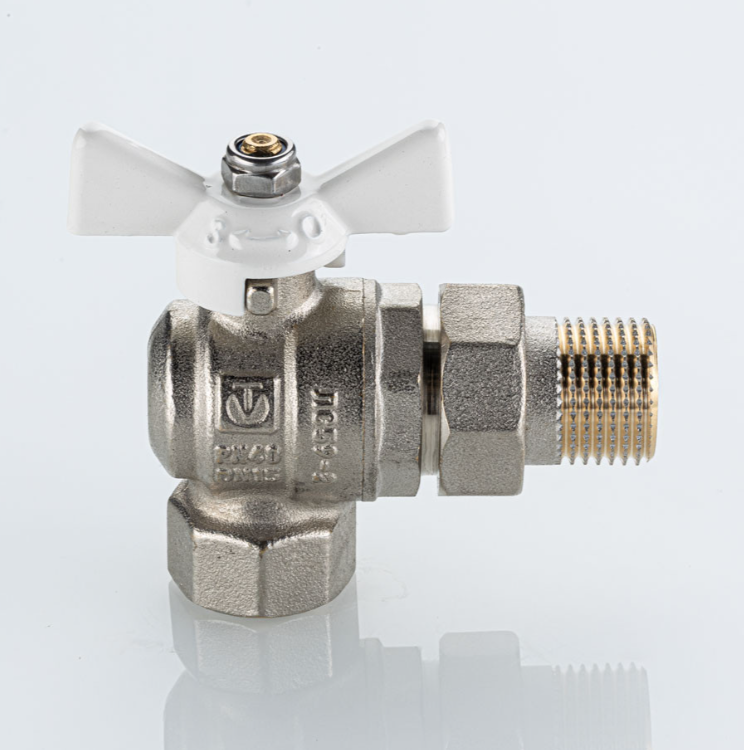 Кран шаровый с американкой      Valtec     1/2"  ВН угловой (белая рукоятка) BASE ГОСТ (8/32) - Изображение №1