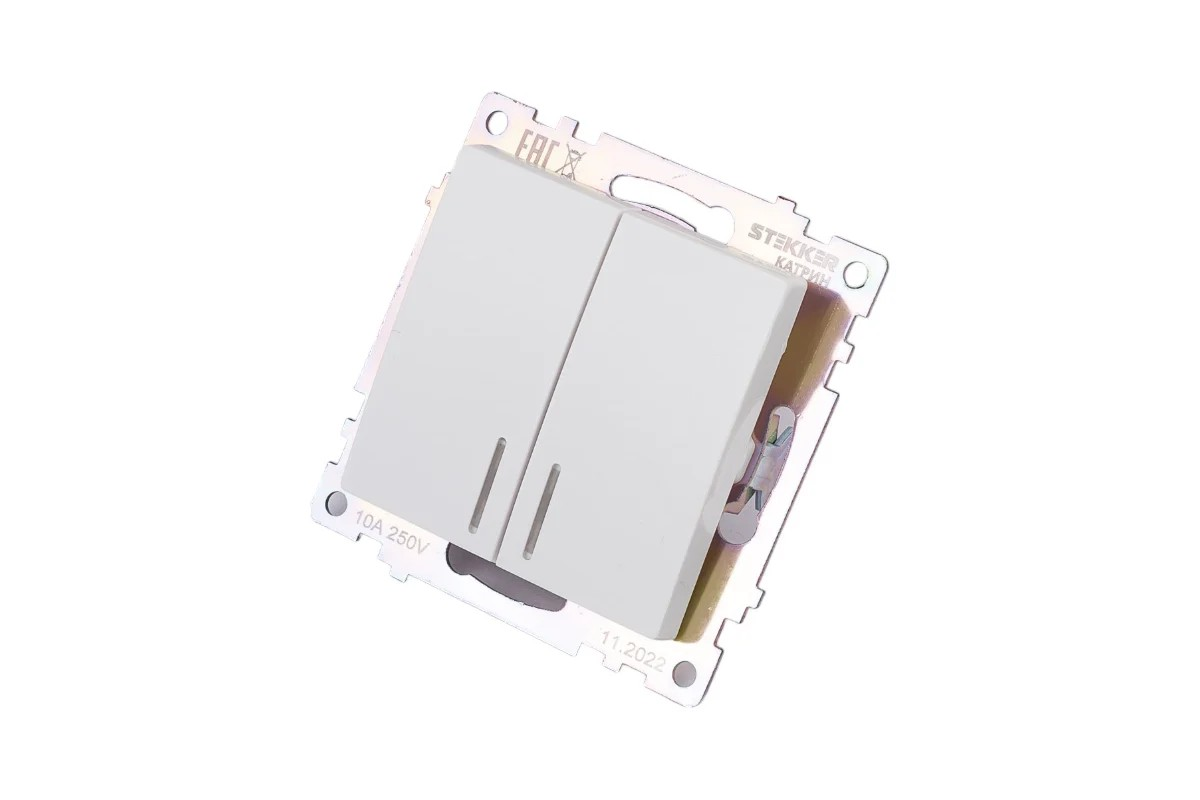 Выключатель электрический 2-клавишный c инд. (механизм), STEKKER серия Катрин, GLS10-7102-01, белый - миниатюра №6