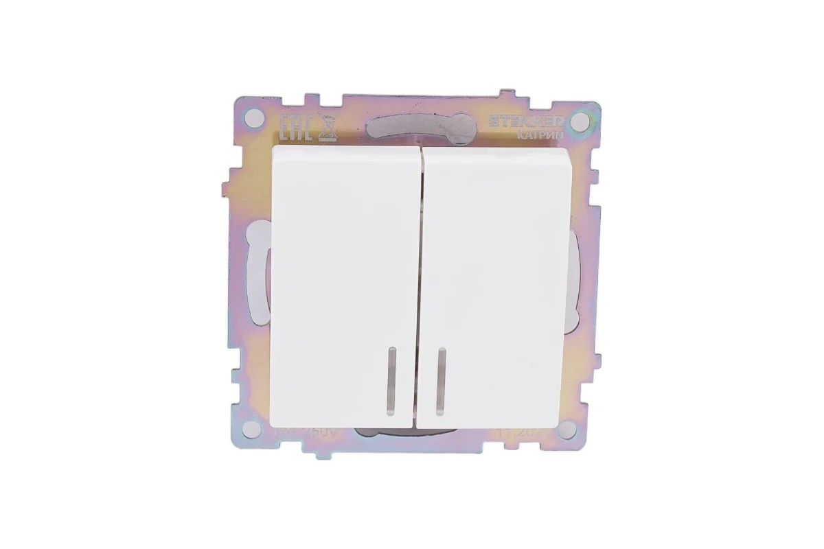 Выключатель электрический 2-клавишный c инд. (механизм), STEKKER серия Катрин, GLS10-7102-01, белый - изображение №1