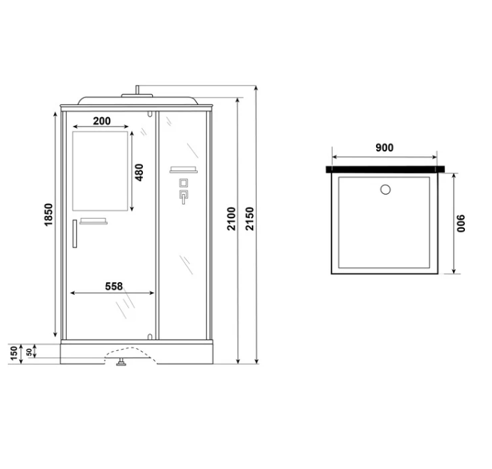 Душевая кабина Niagara Standart ST90/15Q/BL (90х90х215) квадрат,поддон 15см,распашная,проф.черный,3 - миниатюра №2
