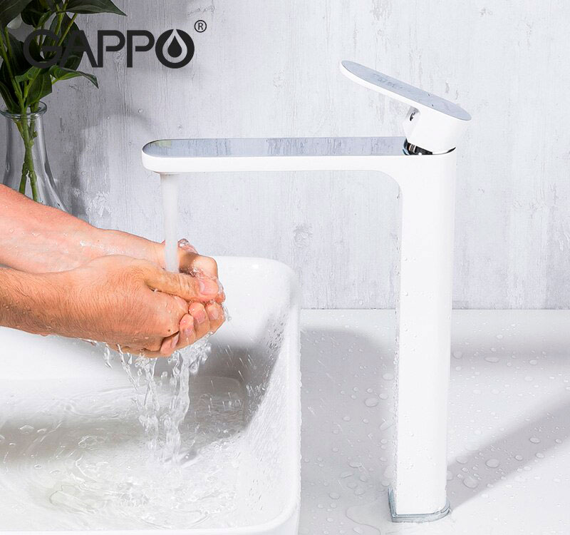 Смеситель д/раковины GAPPO G1083-82 латунь /белый /высокий /Ø35 /на гайке - миниатюра №3