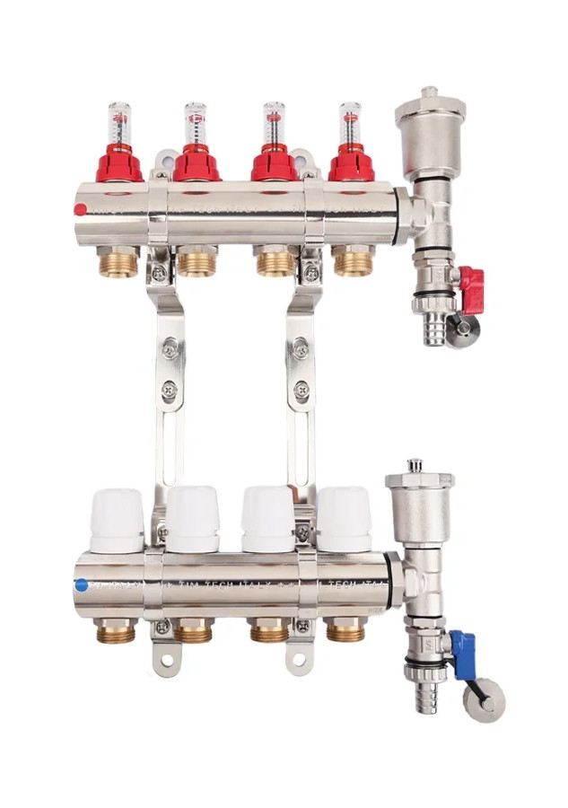 Коллектор с расходомерами без кранов TIM KF003 латунный 1" на   3 выхода    (1шт/2ящ) - Изображение №1