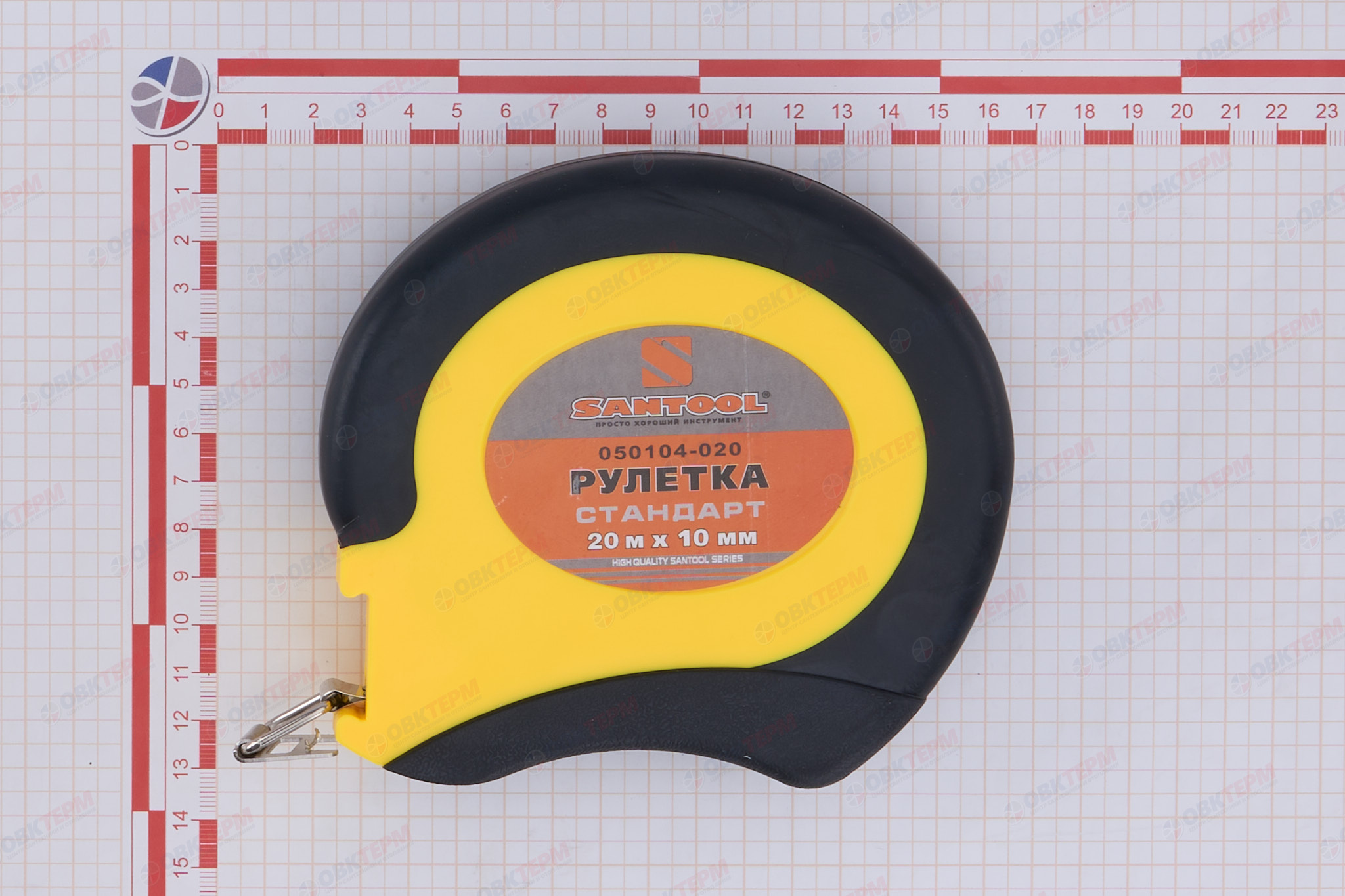 Рулетка 20м*10мм обрезиненный корпус, стальная лента SANTOOL - Изображение №4