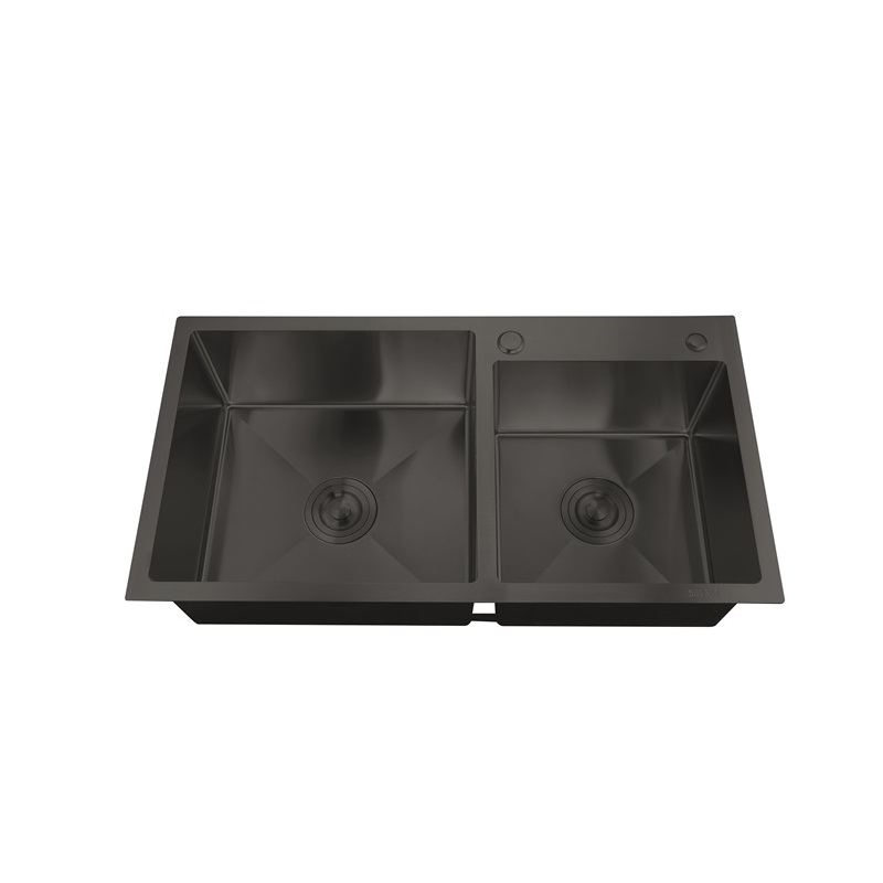 Мойка из нержавеющей стали ZERIX ZH7843D-215.SUS304 NANO-BLACK (3.0/0.8 мм) (с сифоном) - Изображение №1