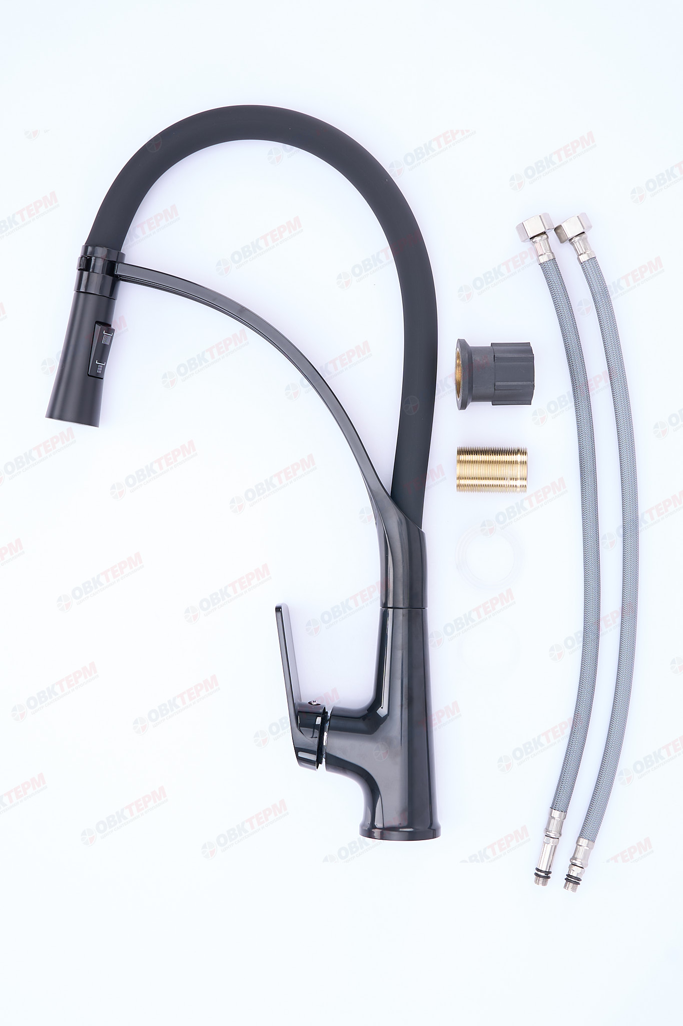 Смеситель д/кухни PLAMIX LUCAS-017 SET BLACK REFL.BLACK /гайка /35мм /с подводкой (16шт/ящ) - Изображение №3