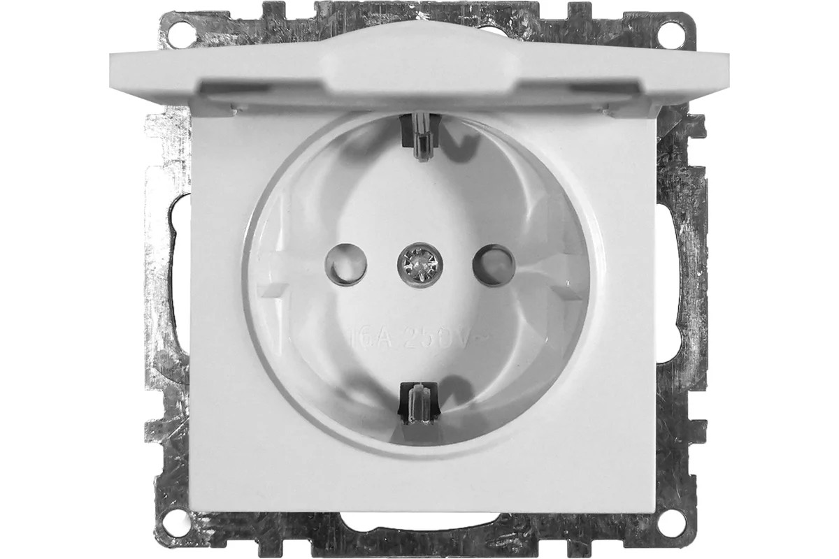Розетка электрическая 1-местная с/з с крышкой (механизм), STEKKER серия Катрин, GLS16-7112-01, белый - миниатюра №3