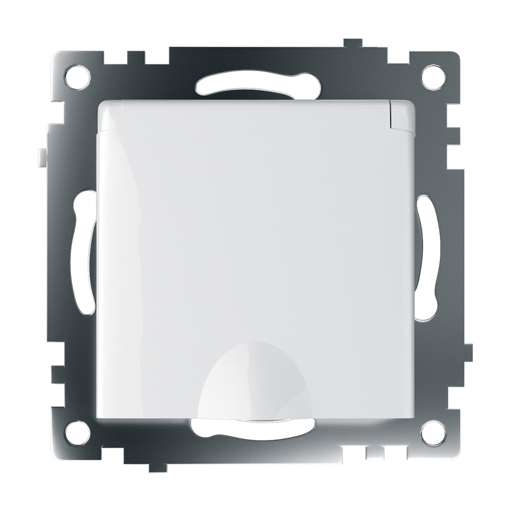 Розетка электрическая 1-местная с/з с крышкой (механизм), STEKKER серия Катрин, GLS16-7112-01, белый - изображение №1