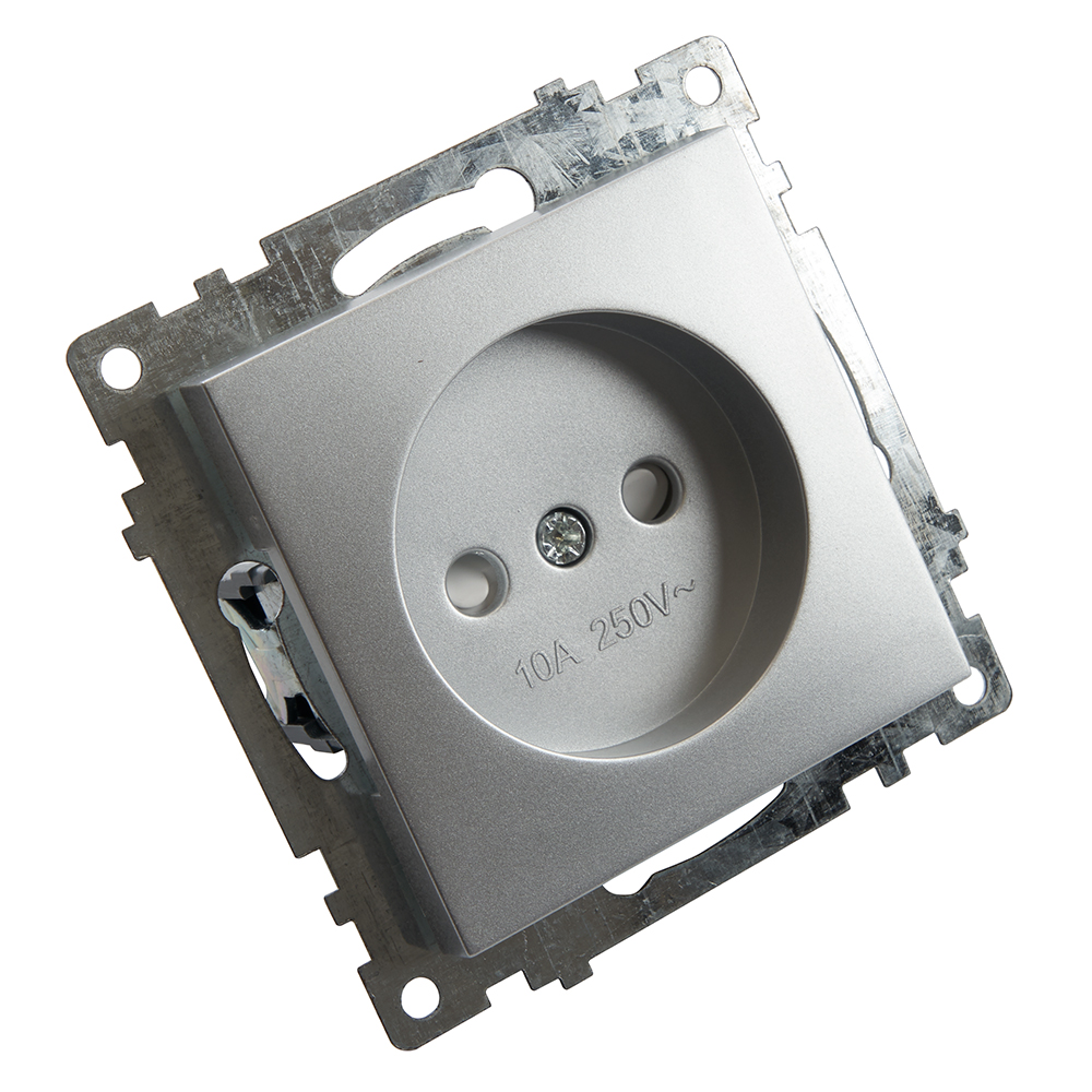 Розетка электрическая 1-местная (механизм) б/з, STEKKER серия Катрин, серебро, GLS10-7109-03 - миниатюра №6