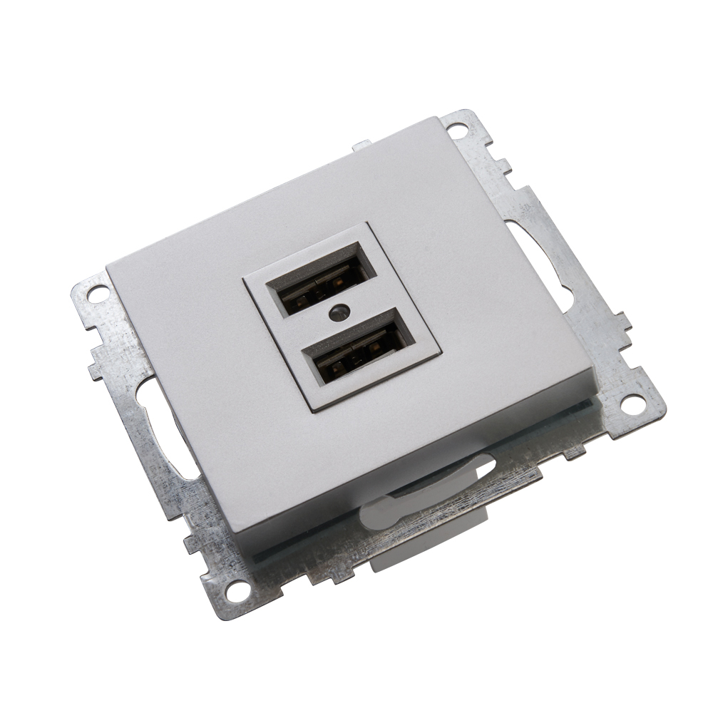 USB-розетка (механизм), STEKKER GLS10-7115-03, серебро - Изображение №2