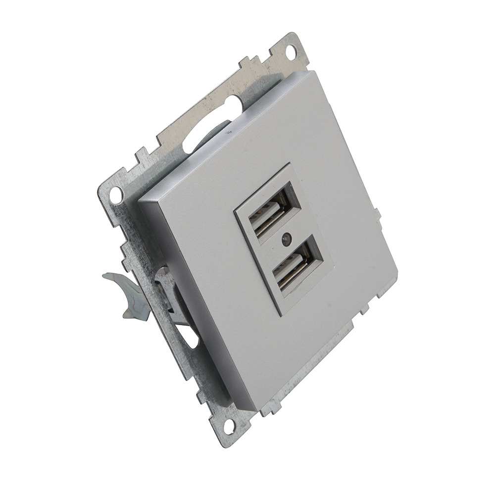 USB-розетка (механизм), STEKKER GLS10-7115-03, серебро - Изображение №5