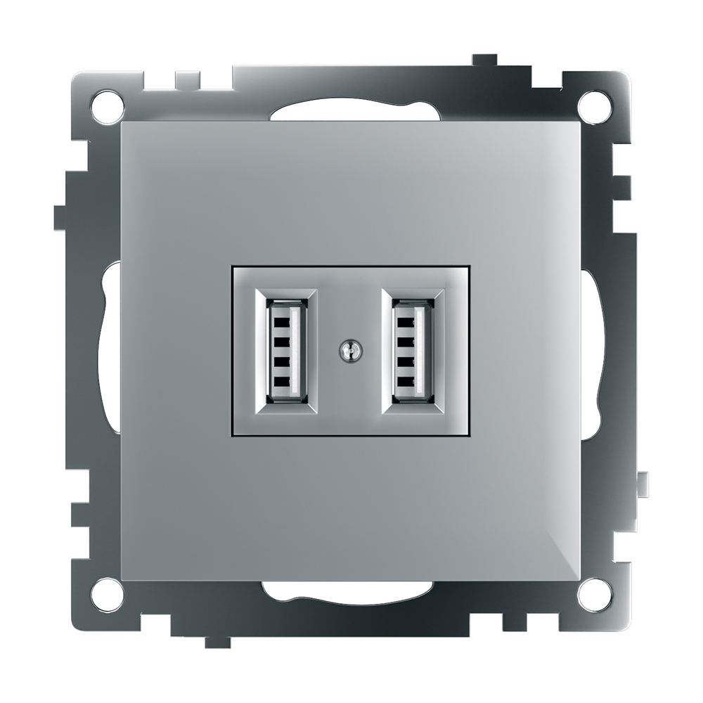 USB-розетка (механизм), STEKKER GLS10-7115-03, серебро - Изображение №1
