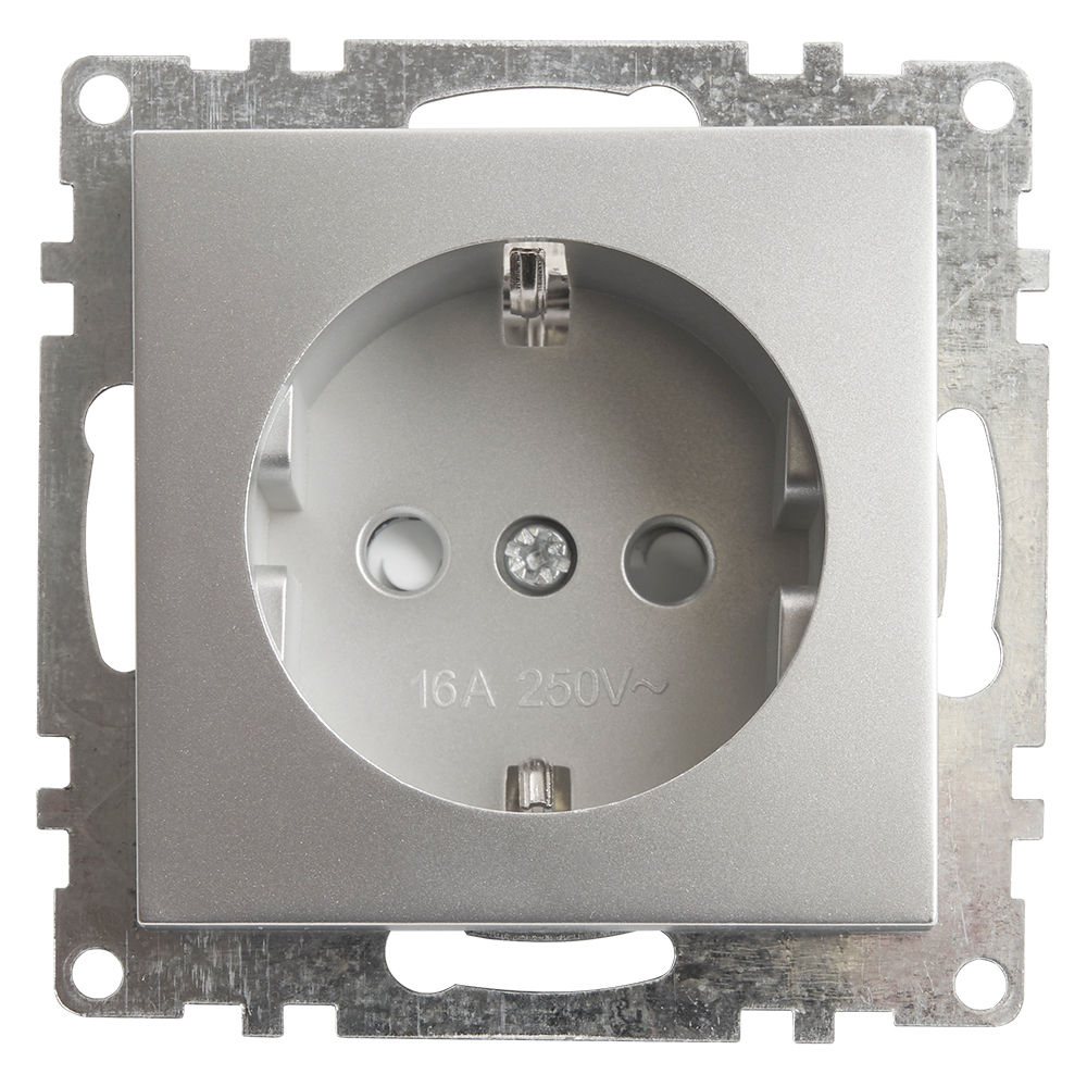 Розетка электрическая 1-местная с/з (механизм), 16А, STEKKER серия Катрин, GLS16-7110-03, серебро - миниатюра №3