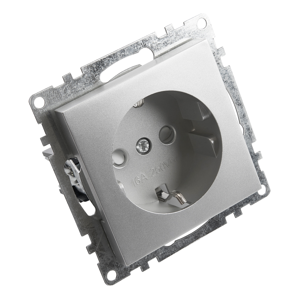 Розетка электрическая 1-местная с/з (механизм), 16А, STEKKER серия Катрин, GLS16-7110-03, серебро - миниатюра №4