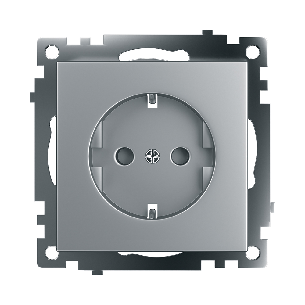 Розетка электрическая 1-местная с/з (механизм), 16А, STEKKER серия Катрин, GLS16-7110-03, серебро - изображение №1
