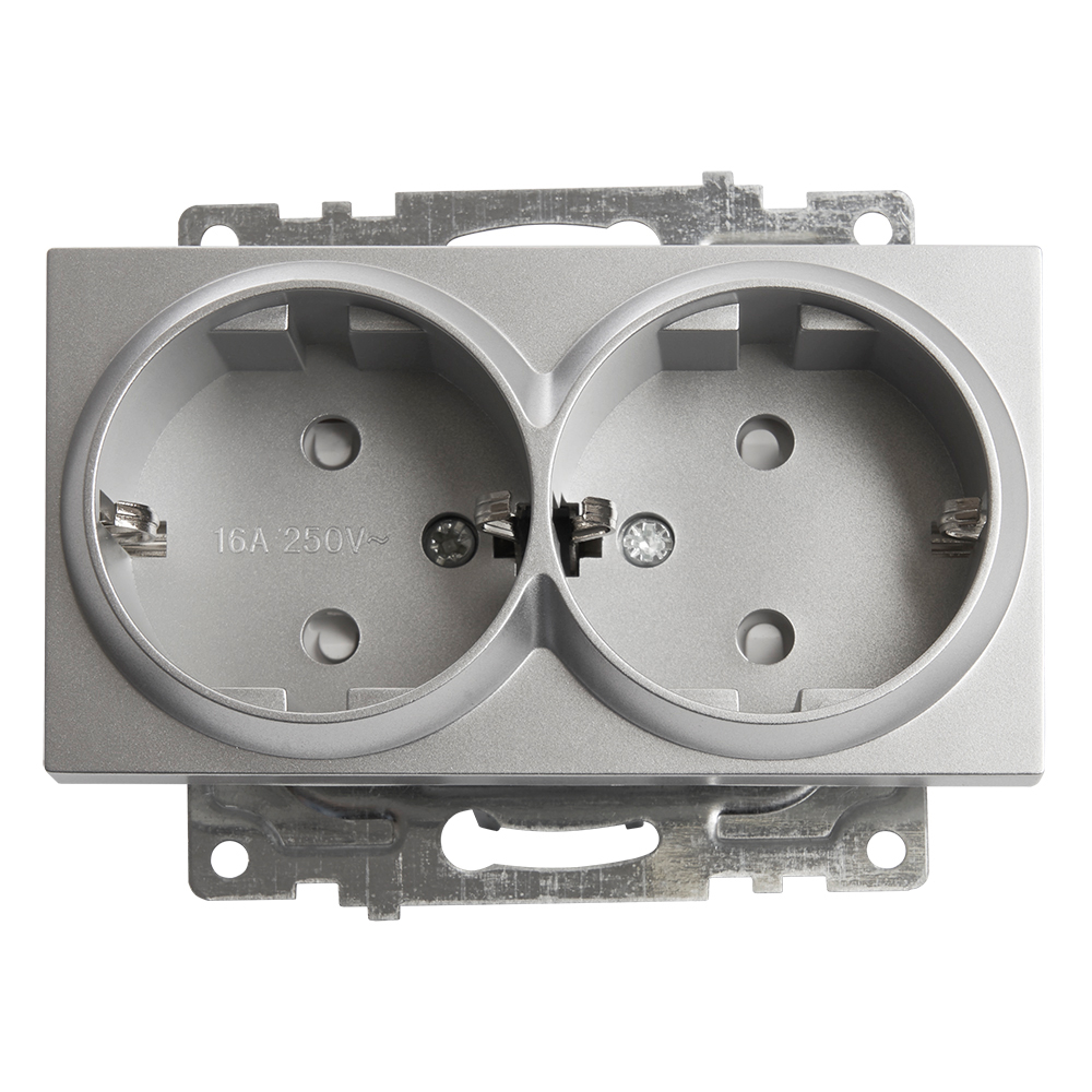 Розетка 2-местная с защитной шторкой с/з, 250В, 16А, STEKKER серия Катрин, GLS16-7114-03, серебро - миниатюра №2