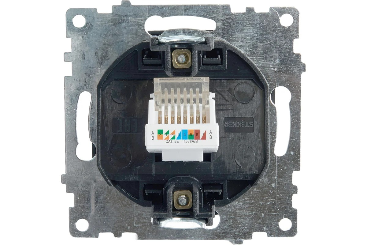 Розетка компьютерная 1-местная RJ-45 (механизм), STEKKER серия Катрин, GLS00-7107-05, черный - Изображение №4