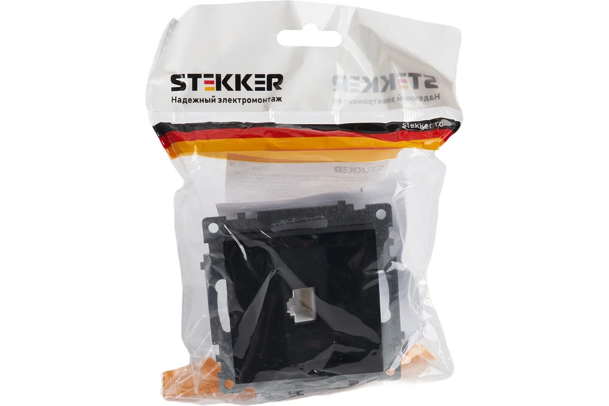 Розетка компьютерная 1-местная RJ-45 (механизм), STEKKER серия Катрин, GLS00-7107-05, черный - Изображение №5