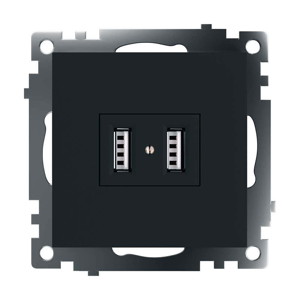 Розетка 2-местная USB (механизм), 250В, 2,1А, STEKKER серия Катрин, GLS10-7115-05, черный - изображение №1