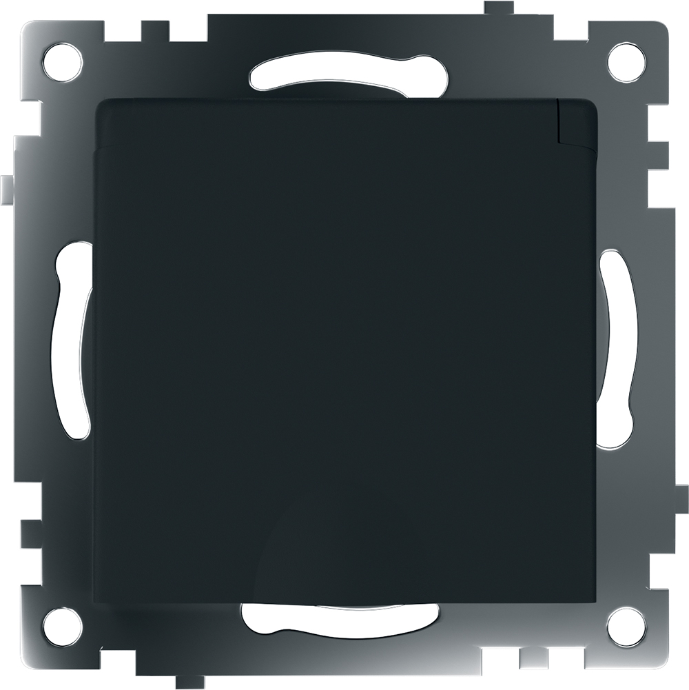 Розетка 1-местная с крышкой с защ. штор (механизм) с/з, STEKKER серия Катрин, GLS16-7112-05, черн - миниатюра №3