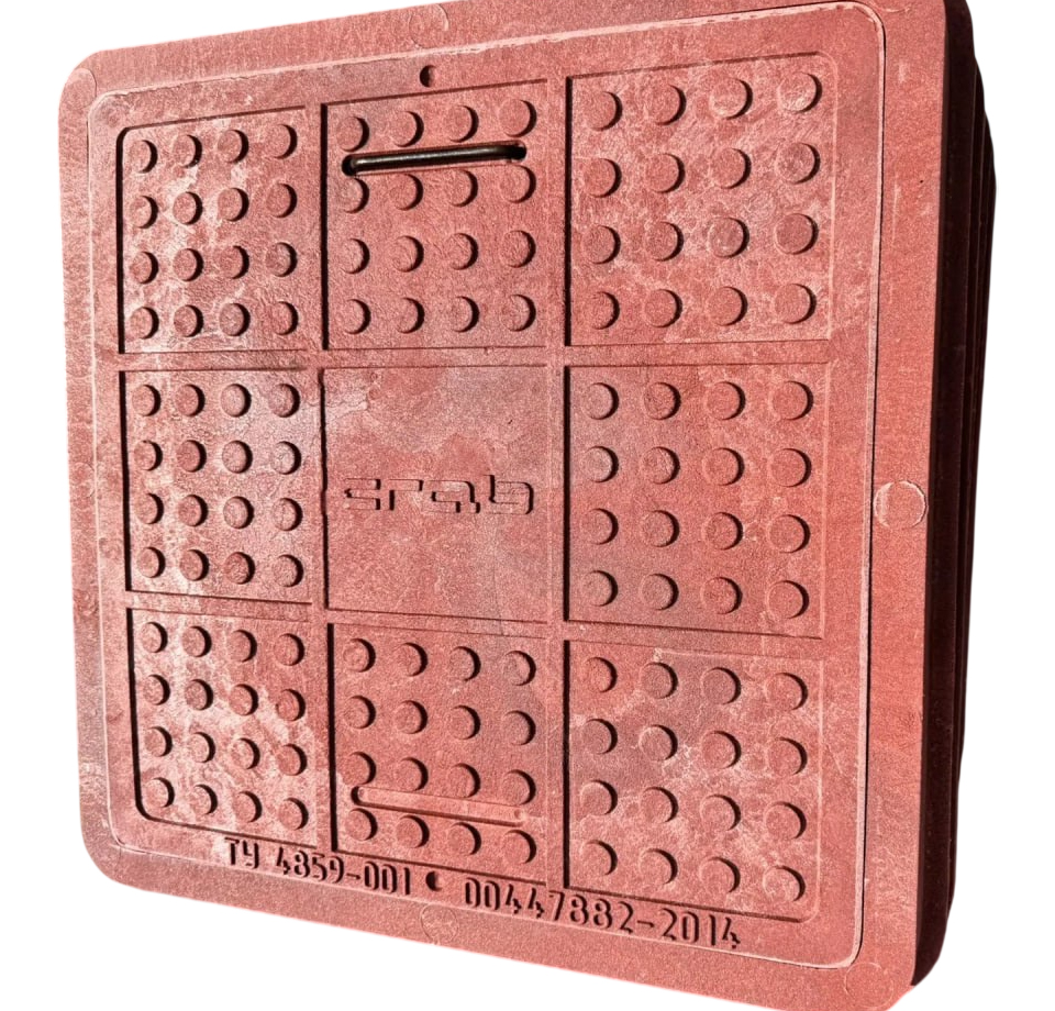 Люк садовый   1,5 т  квадратный с ручкой  (ДН530/ДВ470хВ65) КРАСНЫЙ / КОРИЧНЕВЫЙ (60 шт палет) - миниатюра №2